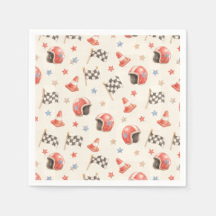 Retro Racing Helmet Chequered Flag Birthday Napkin