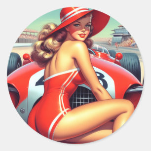 Retro Racing Pin-up Classic Round Sticker
