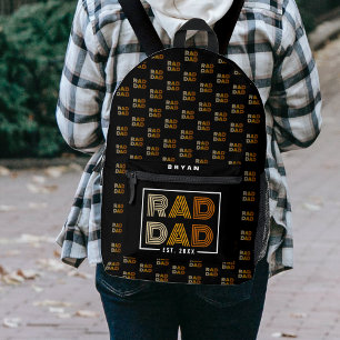 Retro Rad Dad Pattern Black Printed Backpack