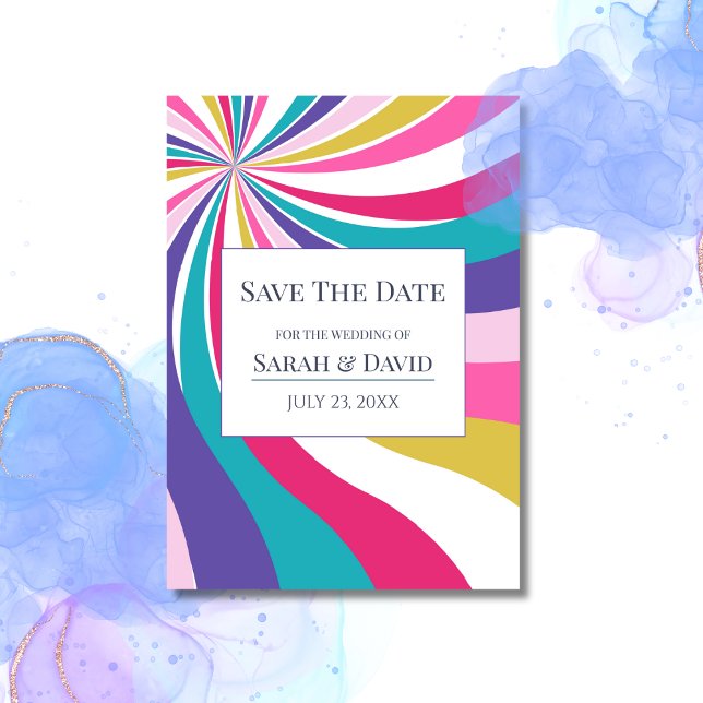 Retro Radial Swirl Colourful Save the Date Invitation (Creator Uploaded)