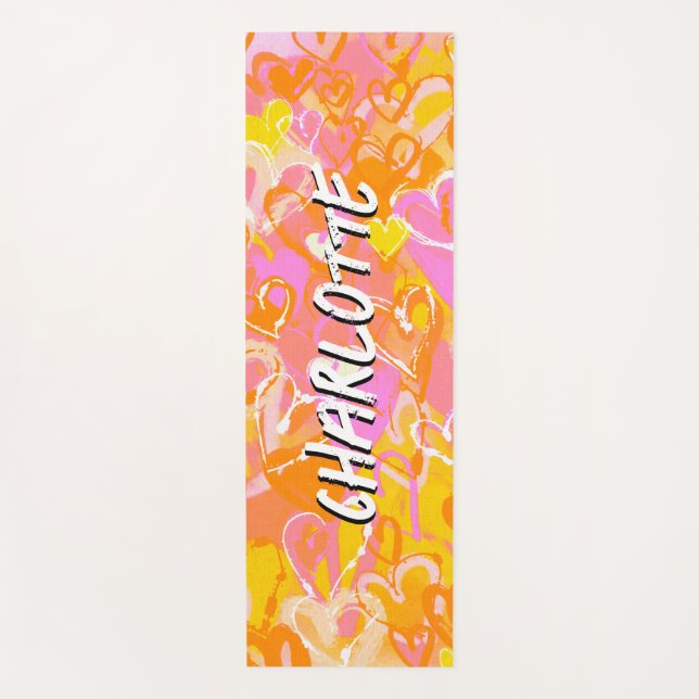 Retro Radiance: Yellow Orange & Pink Graffiti  Yoga Mat (Front)