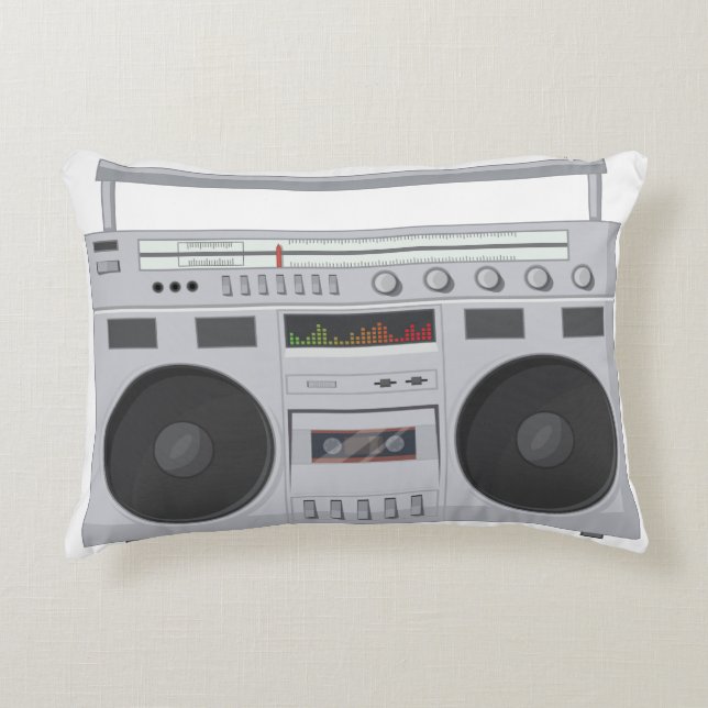 Retro radio and cassette music set accent pillow (Front)