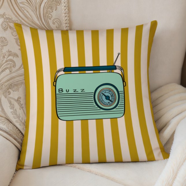 Retro Radio and Gold Stripes, Accent Pillow,  Throw Pillow (Creator Uploaded)