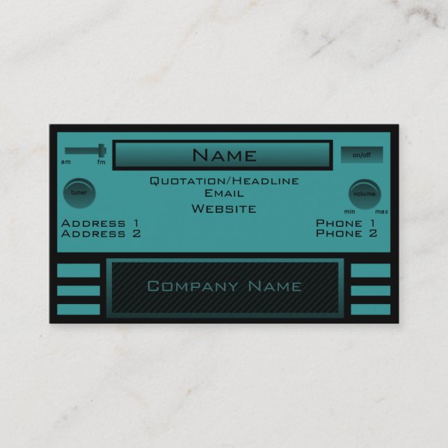 Retro Radio Business Card, Teal Card (Front)