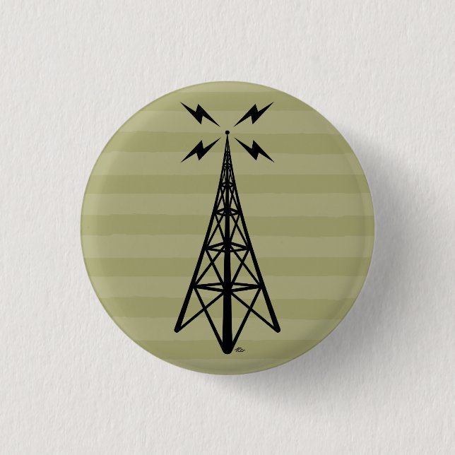 Retro Radio Tower 1 Inch Round Button (Front)