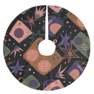 Retro radios, tape recorders pattern. brushed polyester tree skirt