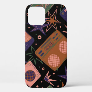 Retro radios, tape recorders pattern. iPhone 12 case