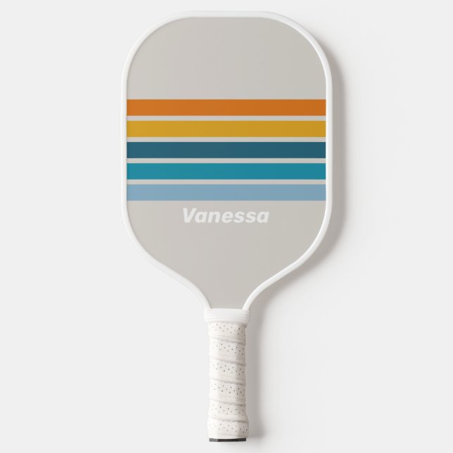 Retro Rainbow Across Striping with Name Pickleball Paddle (Front)