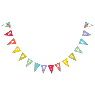 Retro Rainbow and Clouds Happy Birthday Bunting Flags