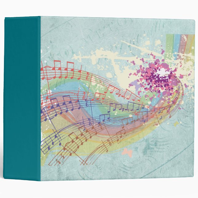 Retro Rainbow and Music Notes on a Shabby Texture Binder (Front/Spine)