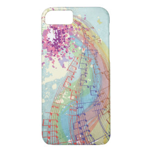 Retro Rainbow and Music Notes on a Shabby Texture Case-Mate iPhone Case