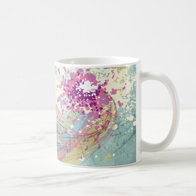Retro Rainbow and Music Notes on a Shabby Texture Coffee Mug (Right)
