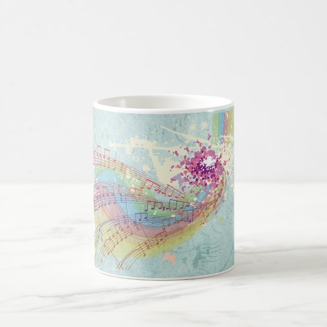 Retro Rainbow and Music Notes on a Shabby Texture Coffee Mug (Center)