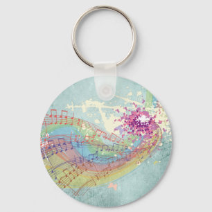 Retro Rainbow and Music Notes on a Shabby Texture Keychain