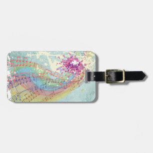 Retro Rainbow and Music Notes on a Shabby Texture Luggage Tag