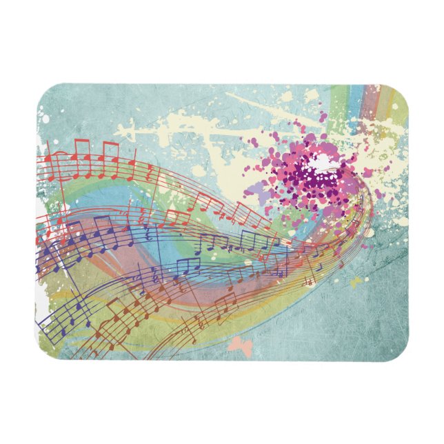 Retro Rainbow and Music Notes on a Shabby Texture Magnet (Horizontal)