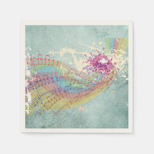 Retro Rainbow and Music Notes on a Shabby Texture Napkin