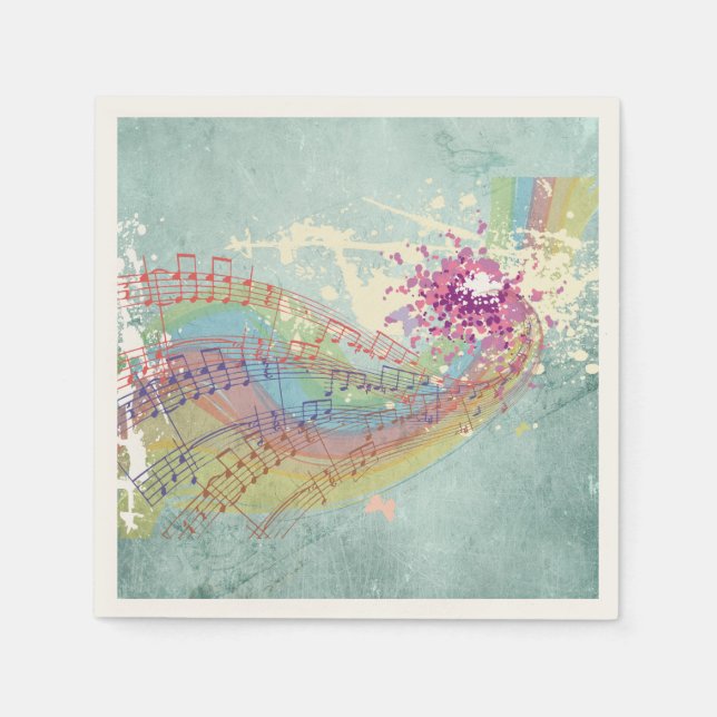 Retro Rainbow and Music Notes on a Shabby Texture Napkin (Front)