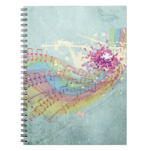 Retro Rainbow and Music Notes on a Shabby Texture Notebook