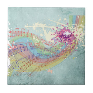 Retro Rainbow and Music Notes on a Shabby Texture Tile