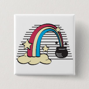 retro rainbow and pot o gold 2 inch square button