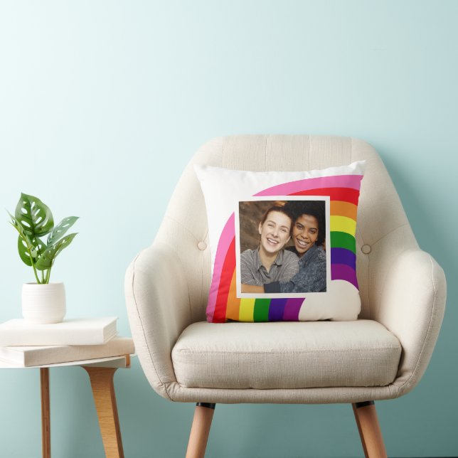 Retro Rainbow Arch Custom Couple Photo Throw Pillow (Chair)