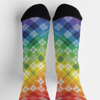 Retro Rainbow Argyle Plaid Check Pattern Socks