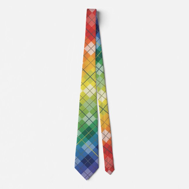 Retro Rainbow Argyle Plaid Check Pattern Tie (Front)