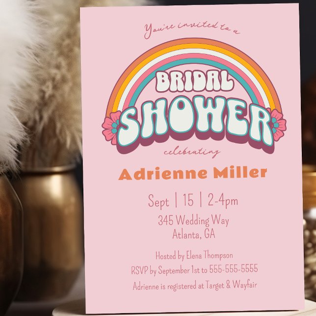 Retro Rainbow Bridal Shower Wedding Invitation (Creator Uploaded)