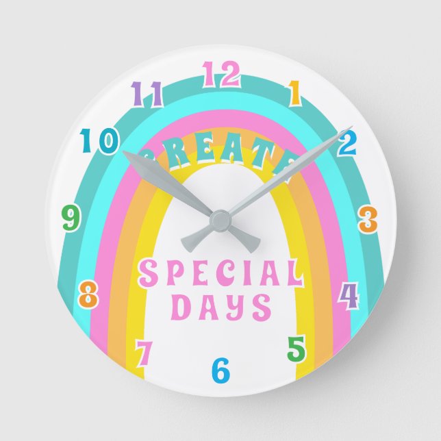 Retro Rainbow Bright Teal Blue Red Orange Yellow Round Clock (Front)