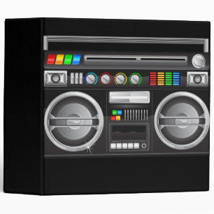 retro rainbow buttons boombox ghetto blaster binder