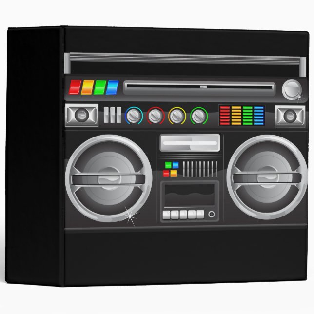 retro rainbow buttons boombox ghetto blaster binder (Front/Spine)