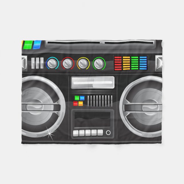 retro rainbow buttons boombox ghetto blaster fleece blanket (Front (Horizontal))