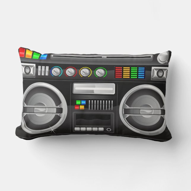 retro rainbow buttons boombox ghetto master lumbar pillow (Front)