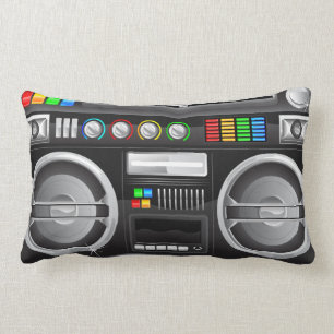 retro rainbow buttons boombox ghetto master lumbar pillow