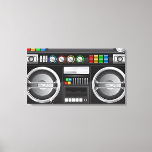 retro rainbow buttons ghetto blaster boom box canvas print