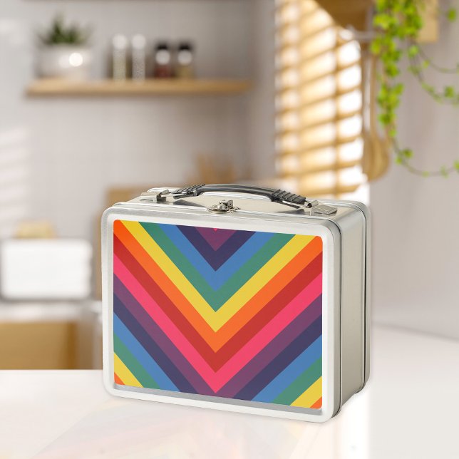 Retro Rainbow Chevron Colourful Metal Lunch Box (Creator Uploaded)