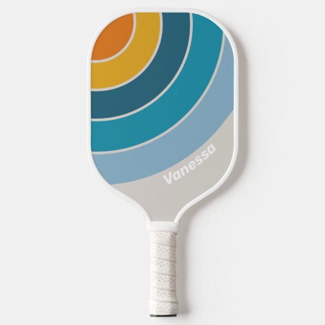 Retro Rainbow Circle Stripe with Name Pickleball Paddle (Front)