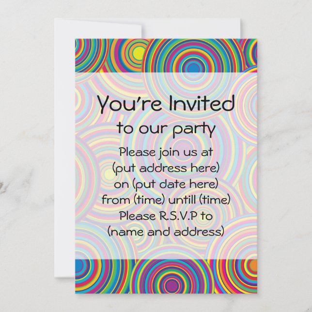 Retro Rainbow Circles Pattern Invitation (Front)