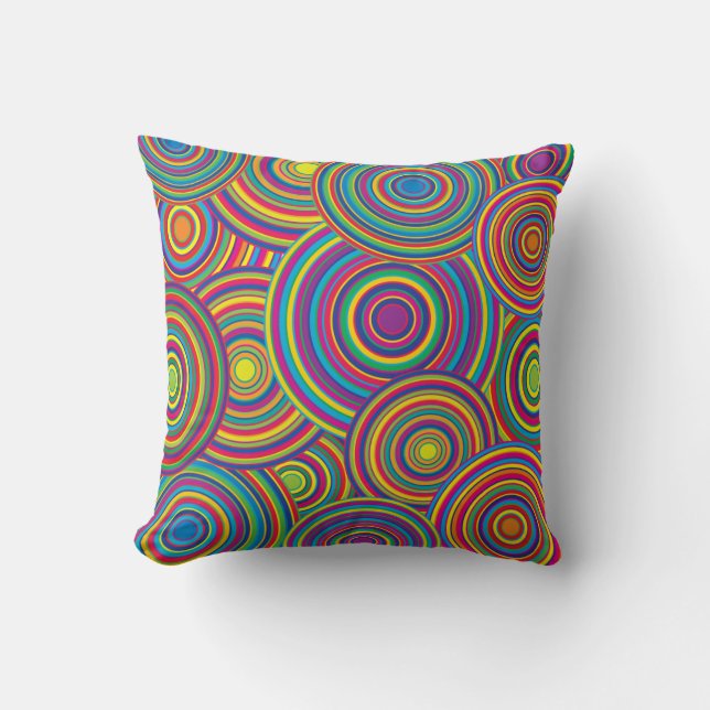 Retro Rainbow Circles Pattern Throw Pillow (Front)