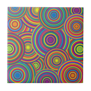 Retro Rainbow Circles Pattern Tile