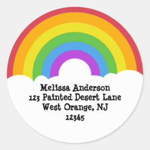 Retro Rainbow & Clouds Round Return Address Label
