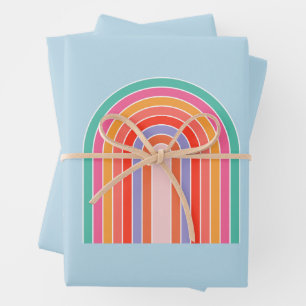 Retro Rainbow Colorful Blue Wrapping Paper Sheet