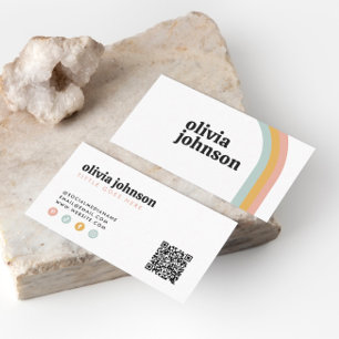 Retro Rainbow Colorful Waves Social Media Qr Code Business Card