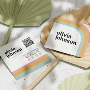 Retro Rainbow Colorful Waves Social Media Qr Code Square Business Card