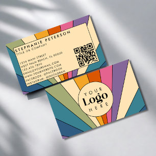 Retro Rainbow Custom Logo QR Code Template Business Card