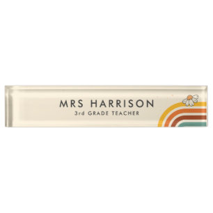 Retro Rainbow Cute Daisy teacher desk name plate