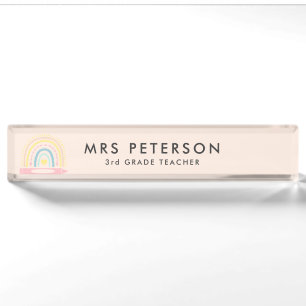 Retro Rainbow Cute teacher desk name plate