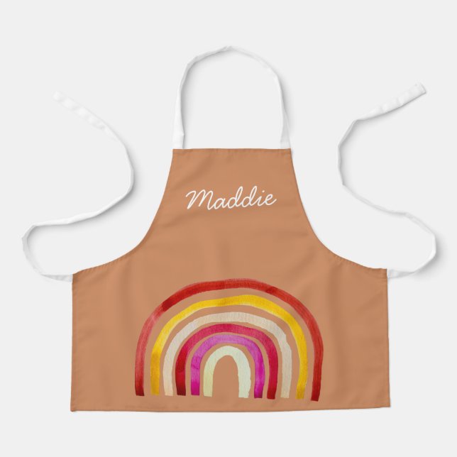 Retro Rainbow cute watercolor Apron (Front)
