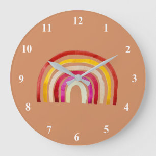 Retro Rainbow cute watercolor Large Clock